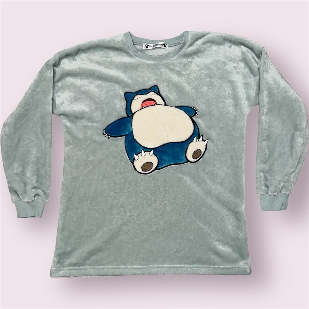 Pokémon Snorlax Fleece Sweatshirt - Soft Comfy - Light Aqua - Adult Size Small